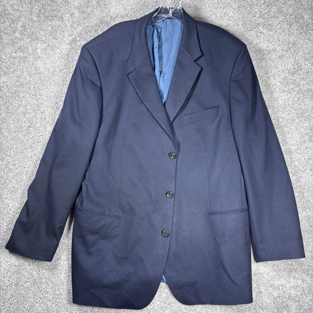 Hugo Boss Navy Blue Wool Super‎ 140 Made in USA Mens Blazer Size 48R